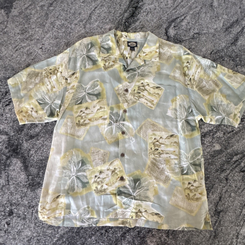 Tommy Bahama 100% Linen Yellow Hawaiian Shirt Men's XL #164